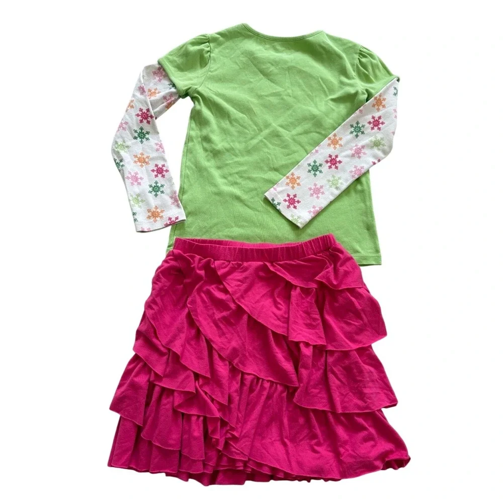 Gymboree Girls Size 9 Cheerful Snowflake Top and Pink Ruffle Skirt Outfit Set